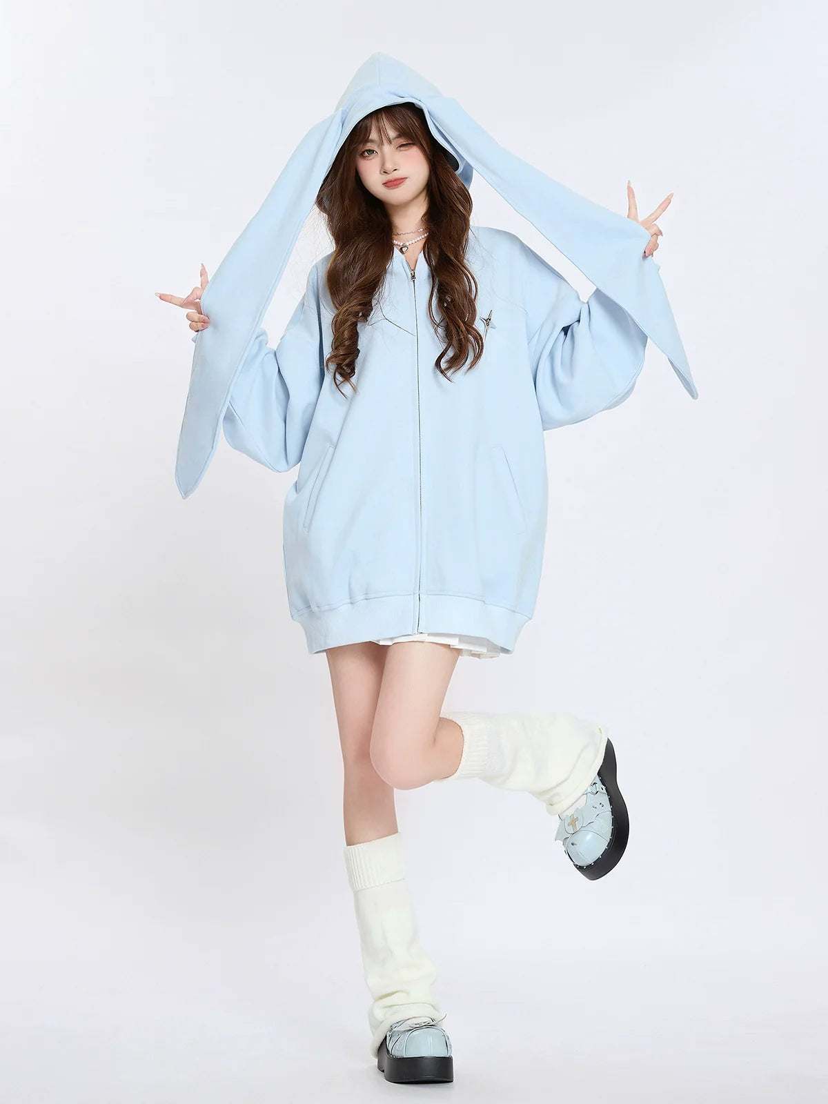 Hoodie Milk Blue Loose Bunny Hooded