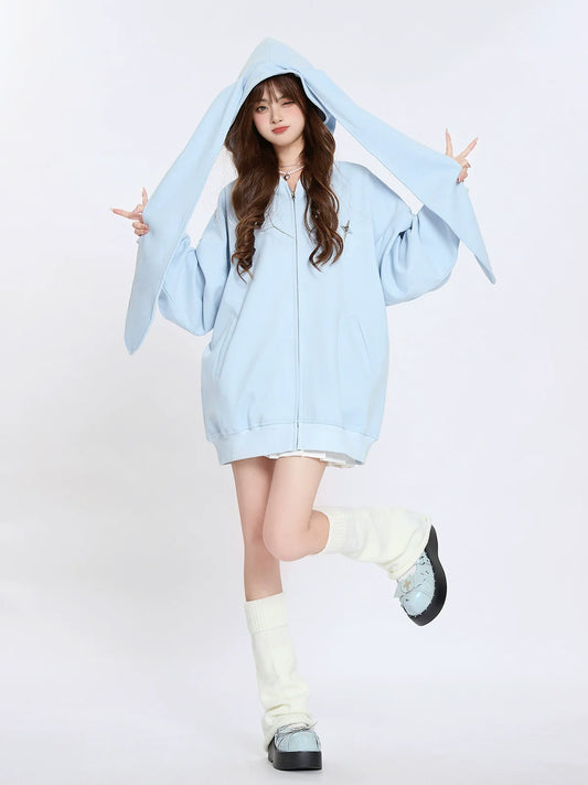 Hoodie Milk Blue Loose Bunny Hooded