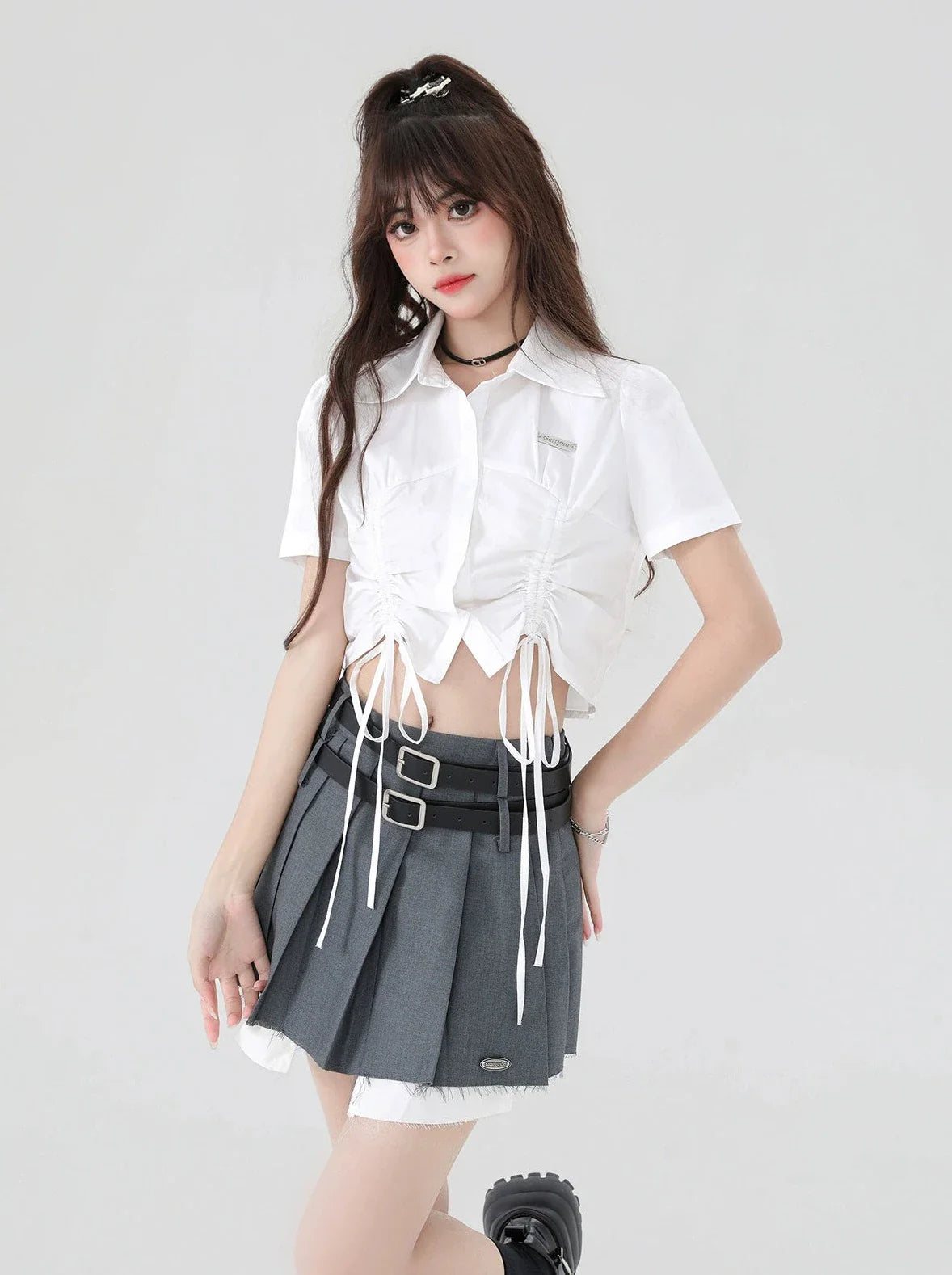 Großes Hemd mit Schleife, kurz, cool