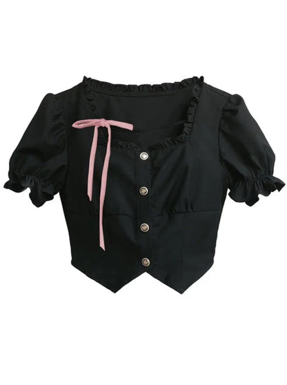 Ärmel + Rock Kuchen Quadrat Spitze Top Rüschen Hals Puff