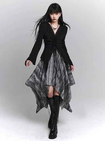 Kleines Schwarzes + Asymmetrisches Mädchen Top Cooler Rock Ghost