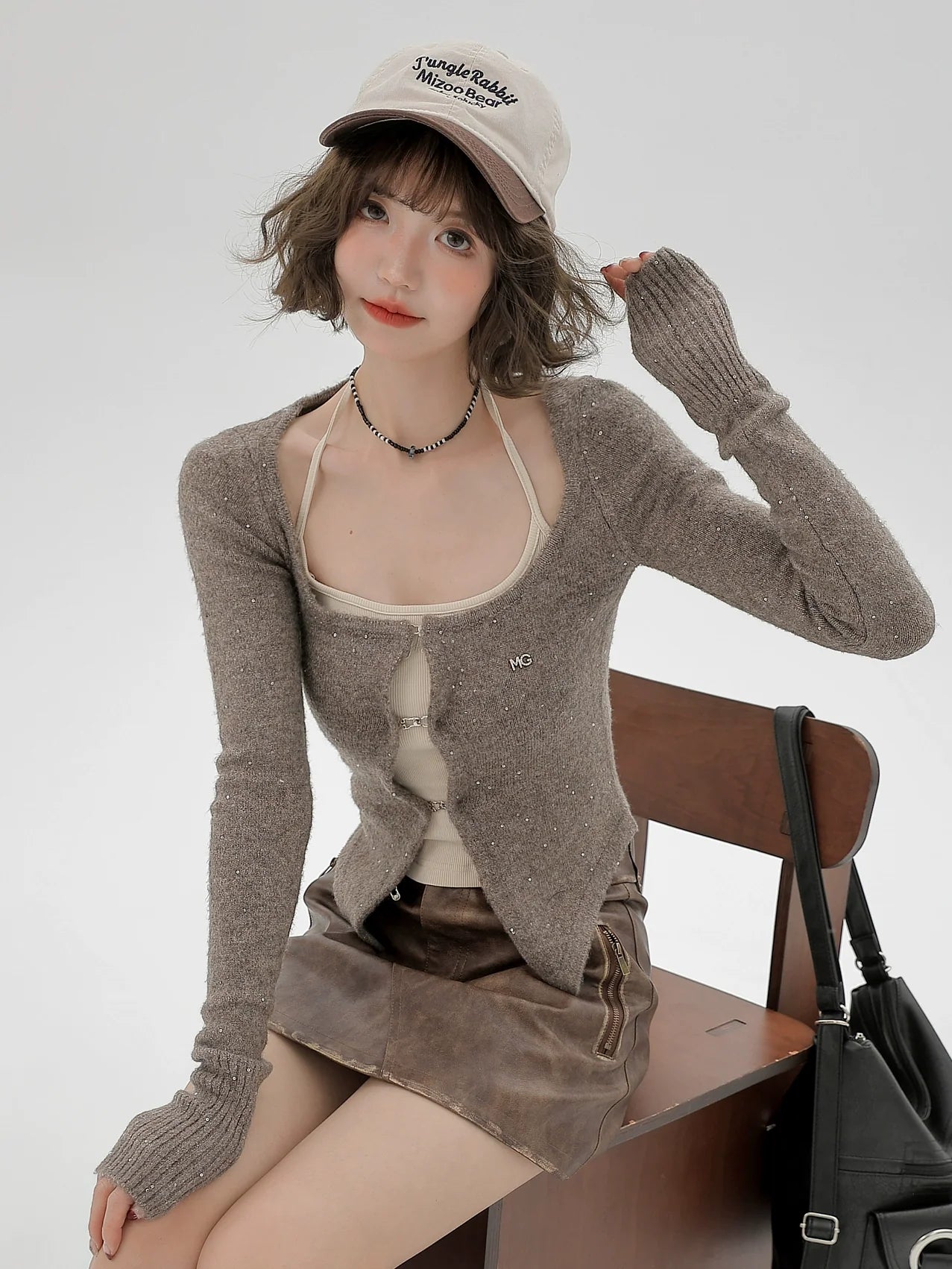 カーディガントップ レトロ サスペンダー スリム シャイニー アメリカン