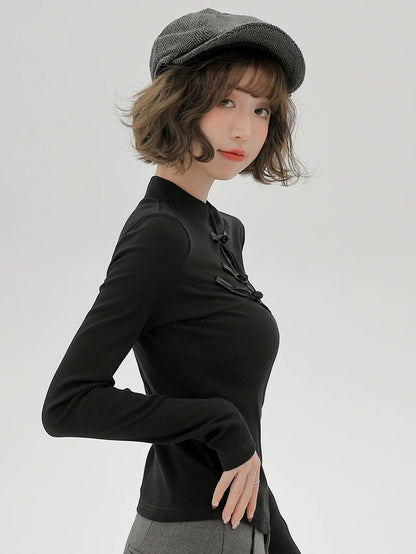 T Long Black Collar Chinese Stand