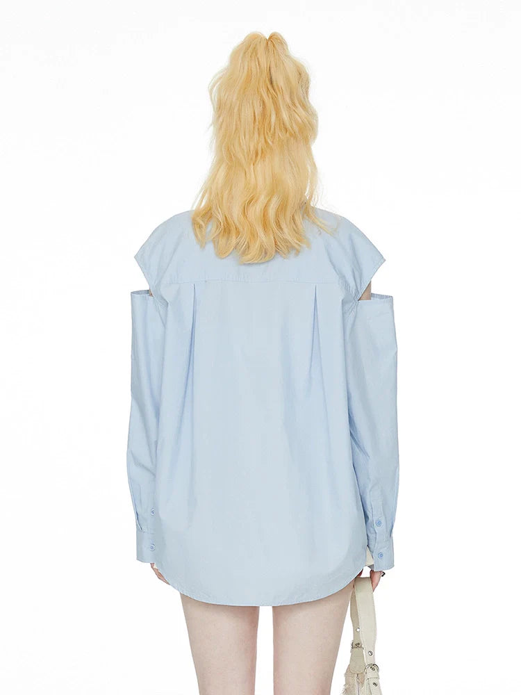 Ice Long Schlitz Blau Schulter Shirt