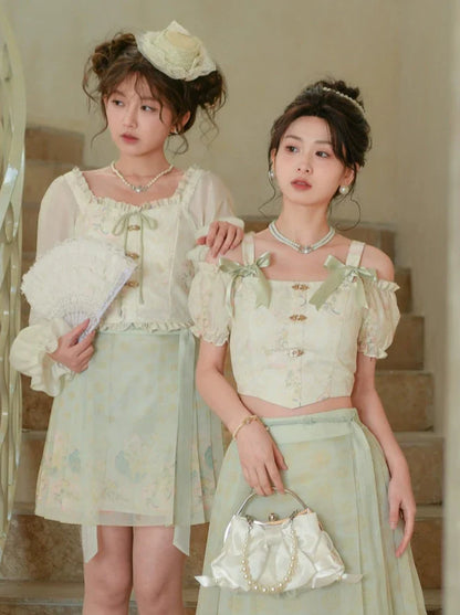 シフォンライトチャイナグリーンフローラルセットアップ