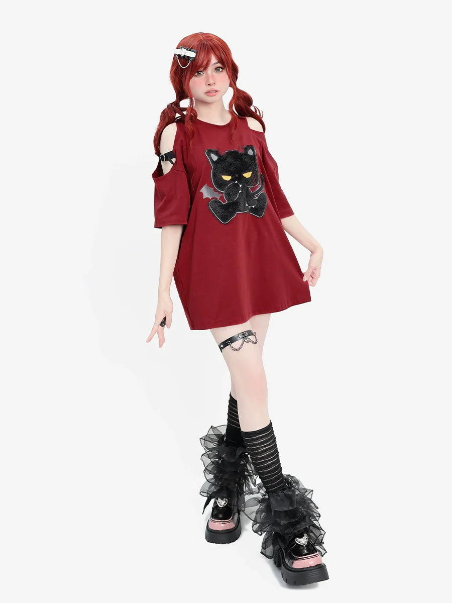 Cat Dark Design Lockeres Top Schwarz