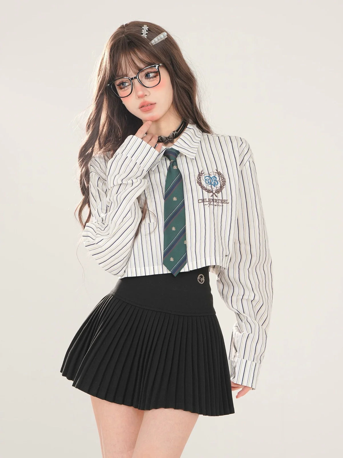 Tie Set Short Style Polo + Collar High Shirt Stripe School