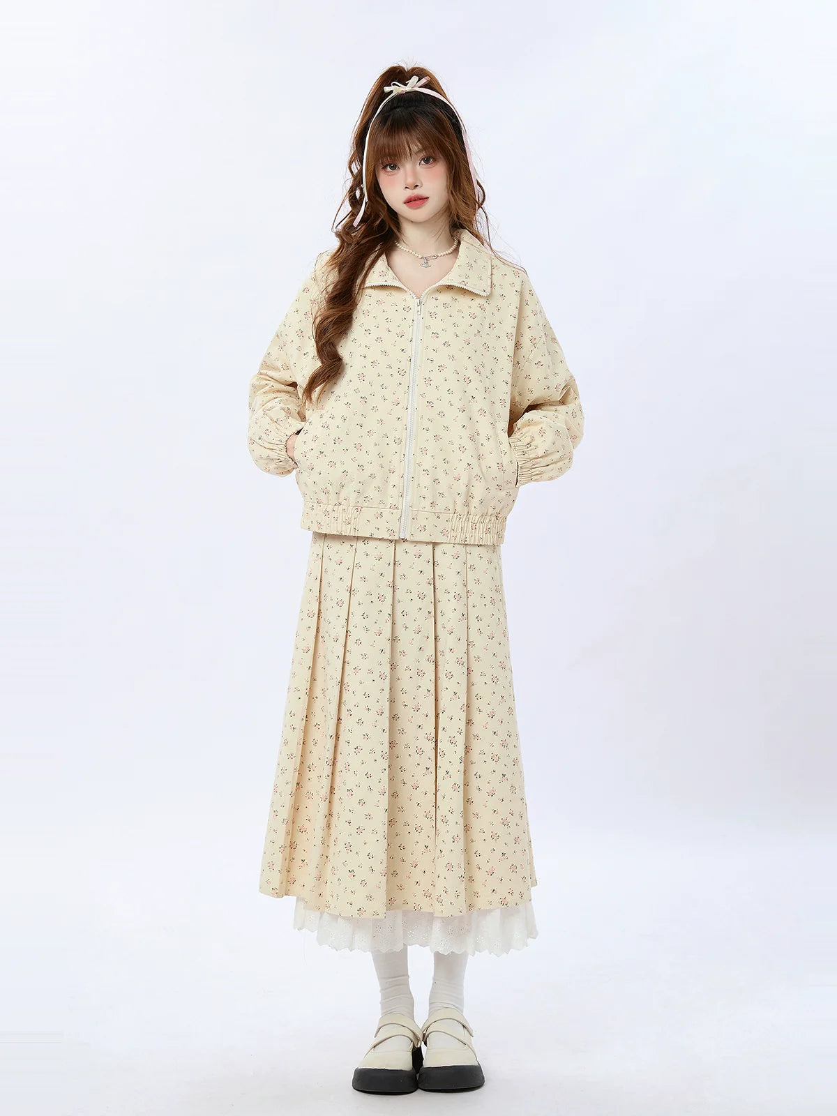 Zip Plissee Spitzenjacke Klein Kurz/Lang + Rollalrock