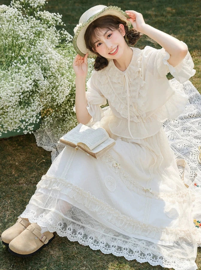 Rock Shirt Spitze Wald Französisch Stufen Aprikose