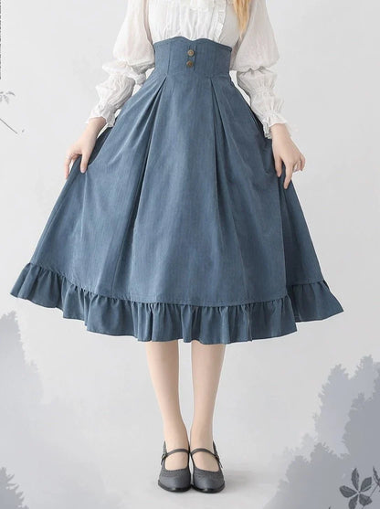 Vest Retro Colored Classical + Long Flared Blouse Skirt