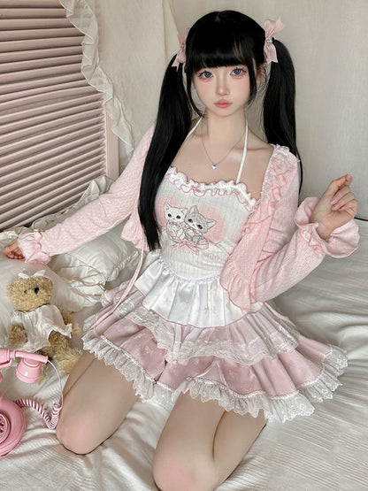 カーディガン＋キャミソールケーキスカート スイートショート