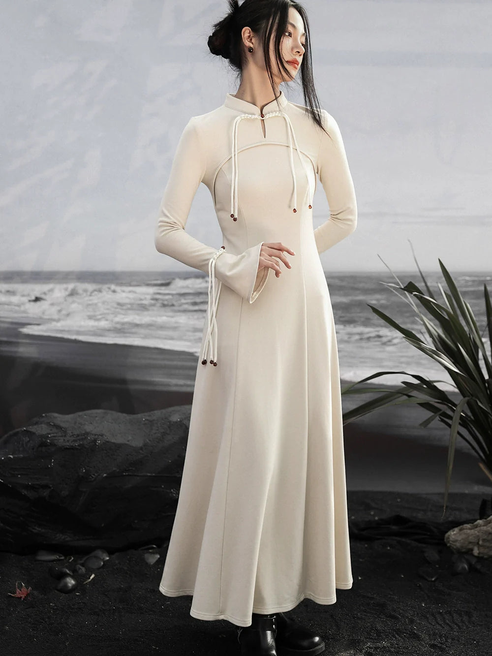 China Dress Niche Buckle White