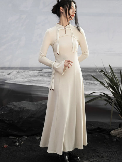 China Dress Niche Buckle White