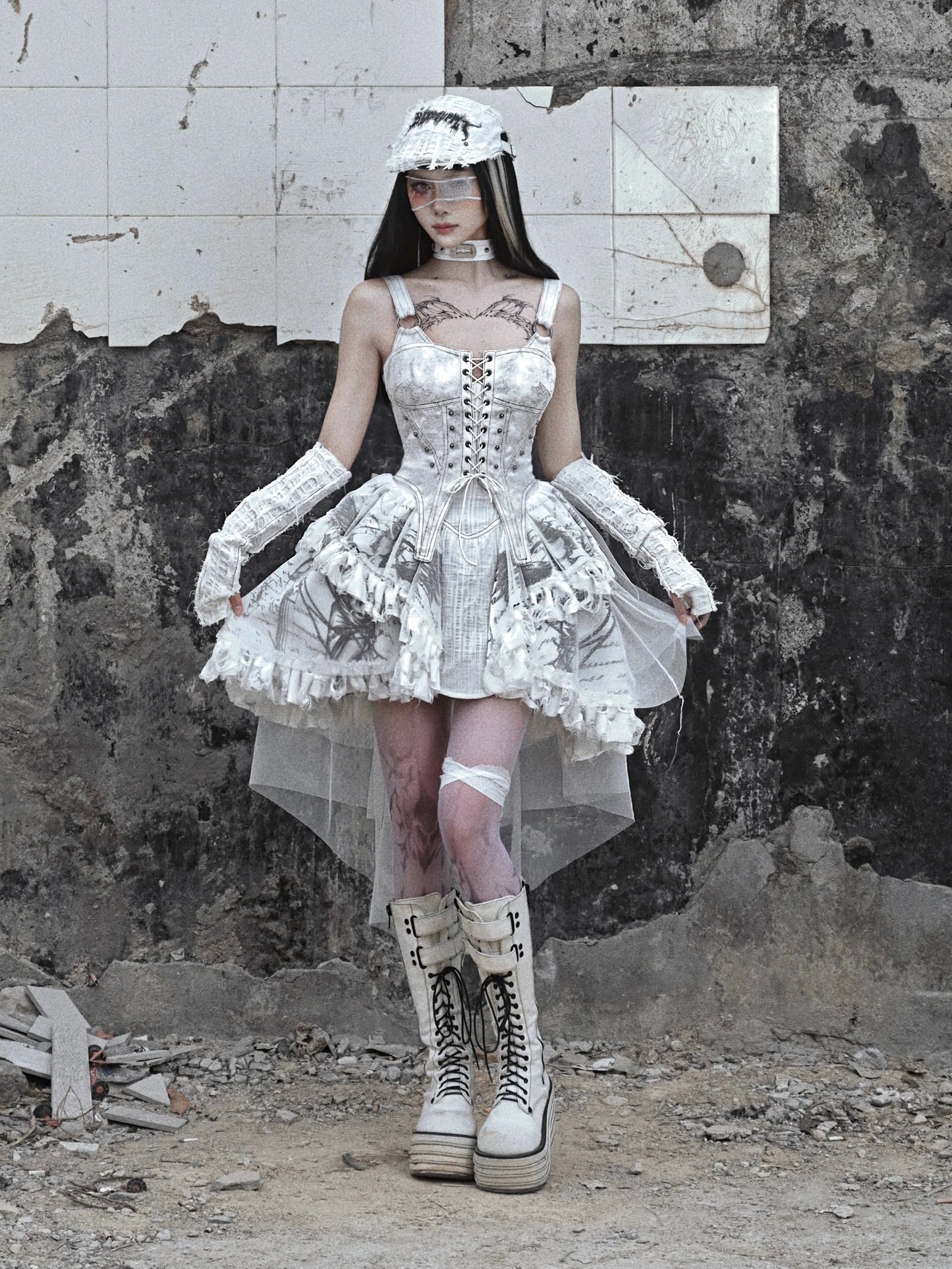 ドレス ホワイト レースアップ キャミソール ゴシック