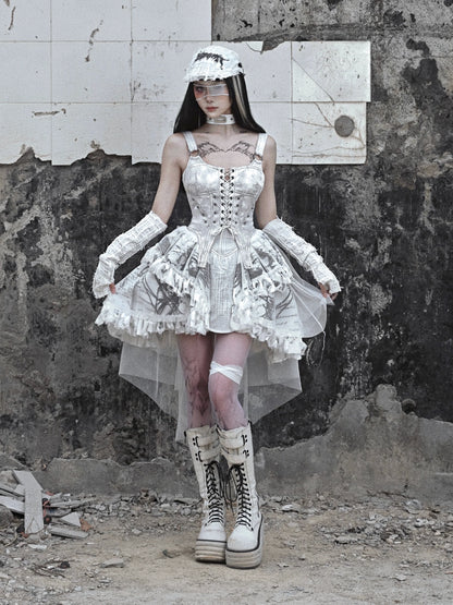 ドレス ホワイト レースアップ キャミソール ゴシック
