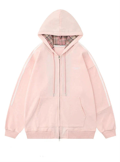 Hoodie Zip Check Casual Jacket Sports Sweat