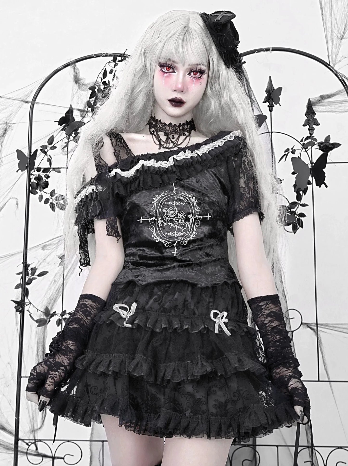 Short Dark Straps Top Asymmetrical Gothic