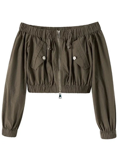 モードなオフショルダートップス＋ダブルポケットスカート