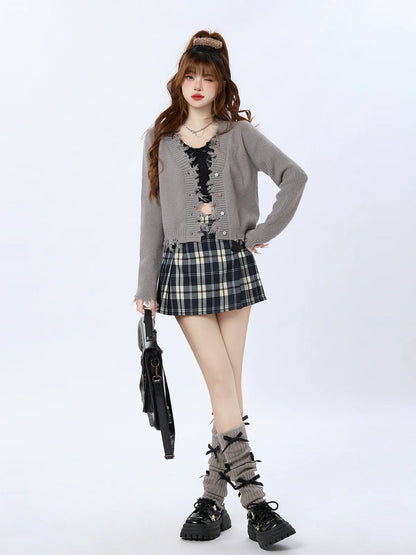 フリンジVネックダメージカーディガン