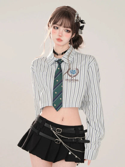 Tie Set Short Style Polo + Collar High Shirt Stripe School