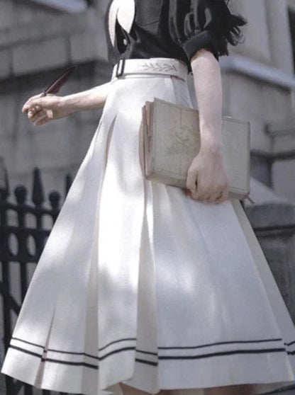 Hemd Elegante Boxärmel + Ohr Französischer Seemann Hase Retro Krawatte Puffkragen Faltenrock