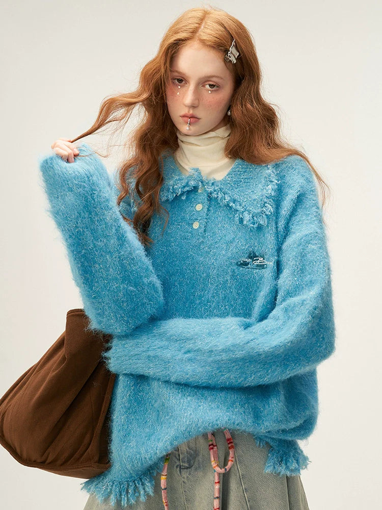 Tassel Line Retro Botan Polo Mixed Tops