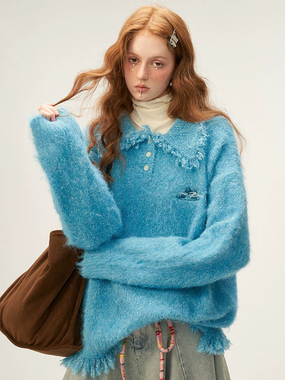 Tassel Line Retro Botan Polo Mixed Tops