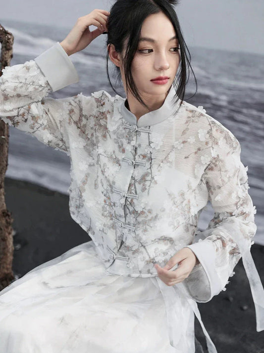 ジャカードプリントジャケット ショート ライト ルーズ チャイナ