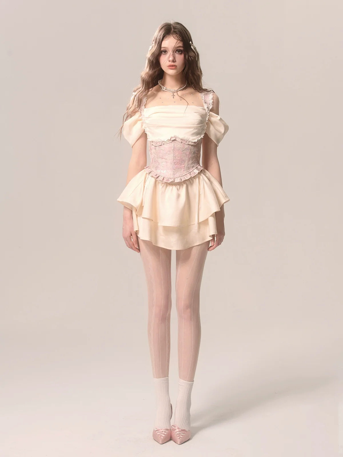 サスペンダースカート ニッチケーキ ロマンティックレーストップ フレンチ