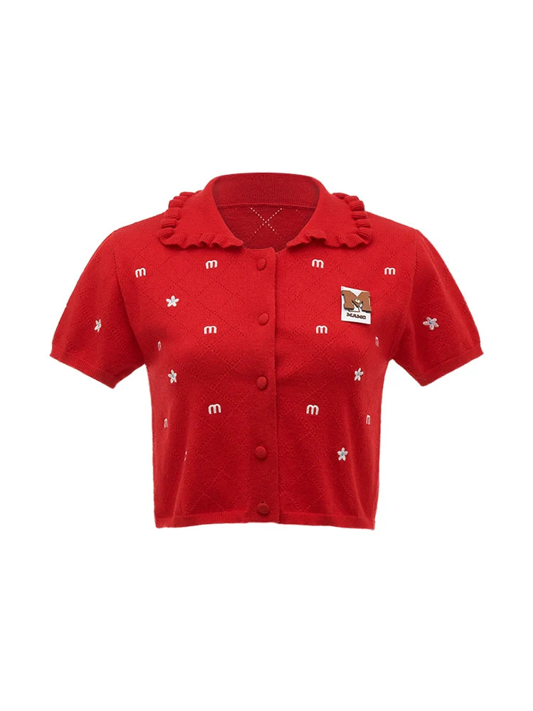 Kurzer amerikanischer Cardigan mit Blumenmuster und Kragen