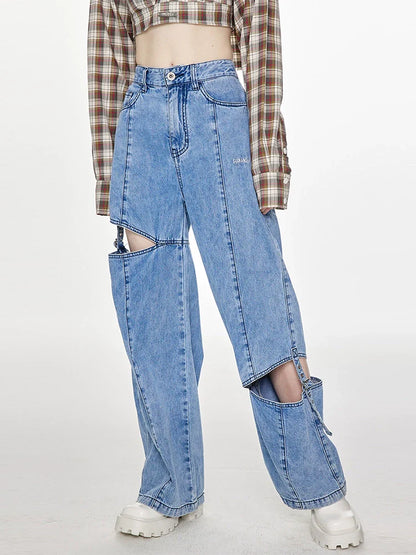 Lockeres Retro-Design Amerikanischer Denim-Schlitz Waschbar