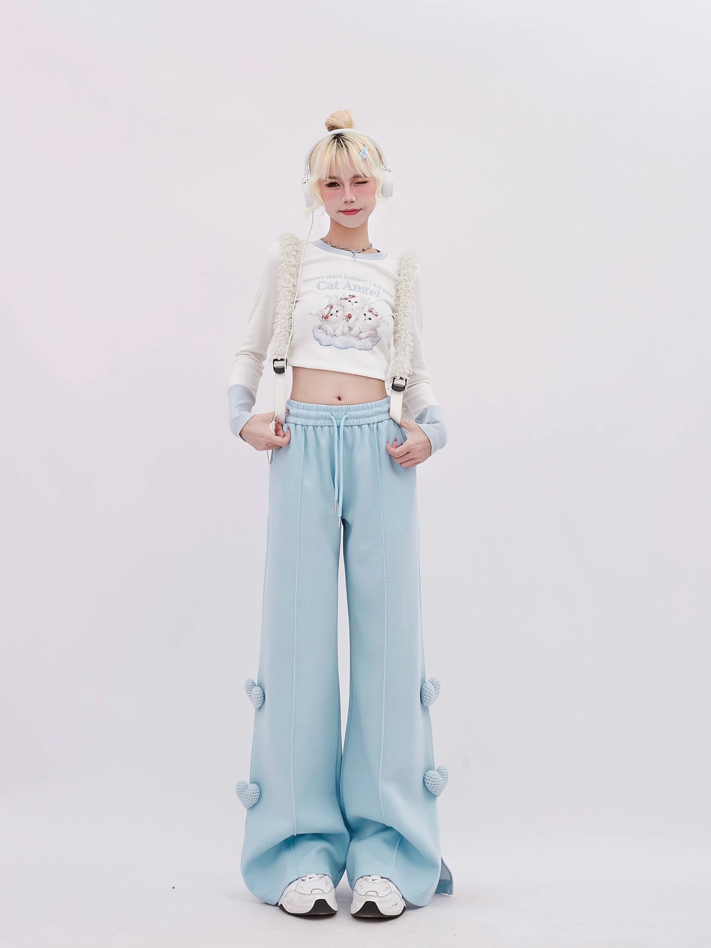 Blaue Casual Pop Pants Heart Wide