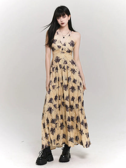 フレンチモードフラワーゴーストドレスイエローリゾートガール