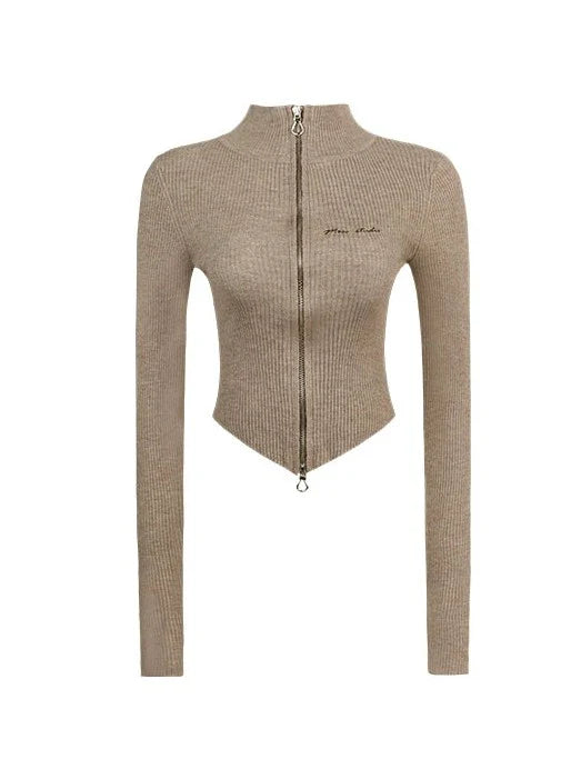 Cardigan Sweater Skirt + Zipper Pleated Fit Short Slim