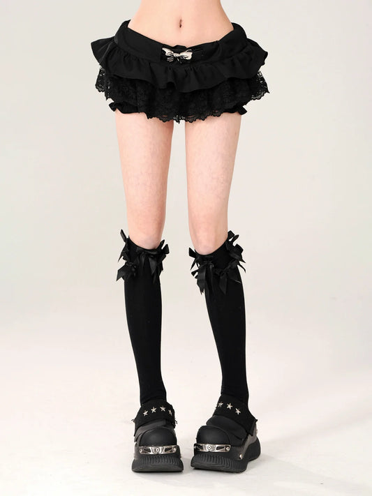 レースブラックベルトショーツロマンティックスカート