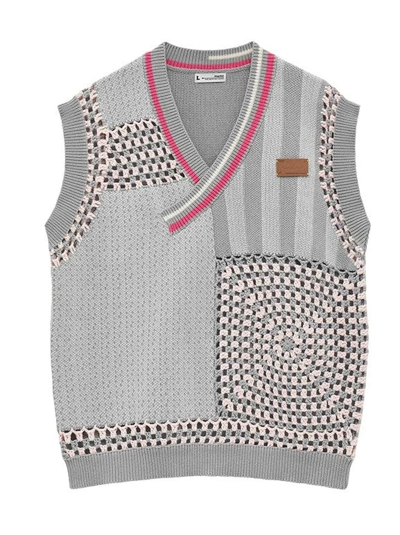 控えめなアシンメトリーベストニットアイテムオーバーモードルーズ