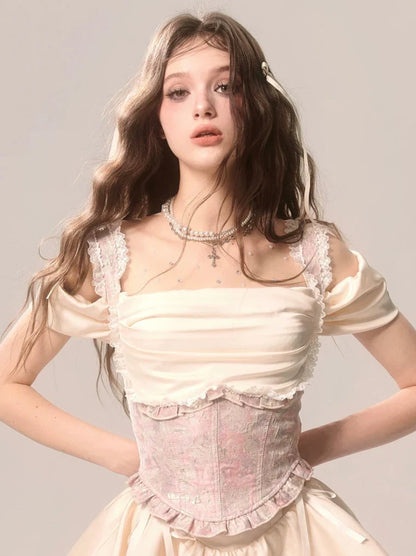 サスペンダースカート ニッチケーキ ロマンティックレーストップ フレンチ