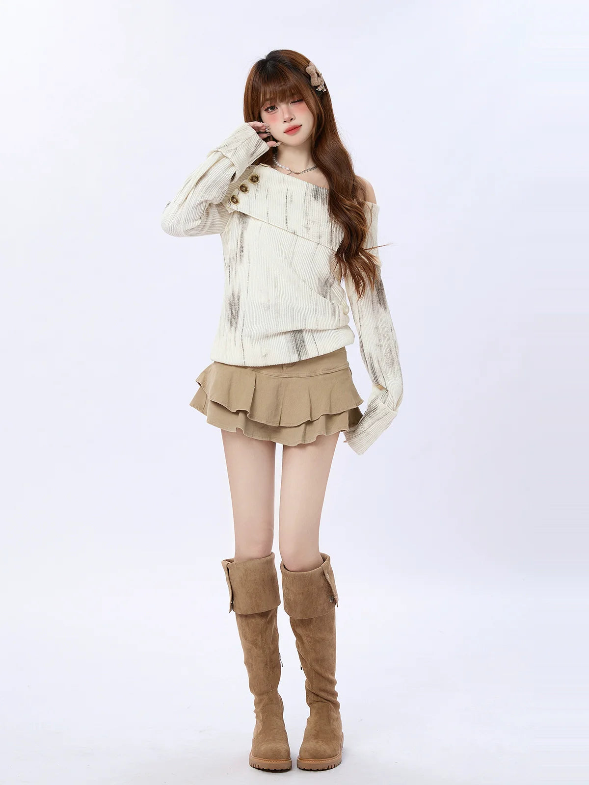 Retro Knit American Flap Off-Shoulder