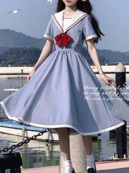 Ribbon Elegant Gray Blue Sailor Dress Tie Chamomile + Route Color