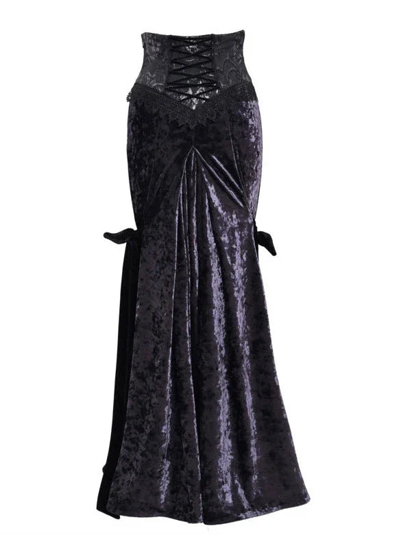 Gothic Long Skirt Ribbon Luna Velvet Slim