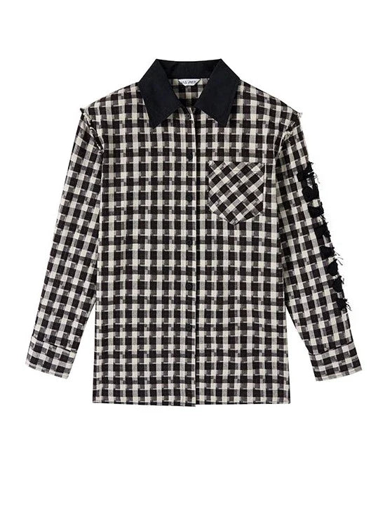 Check Shoulder Loose Silhouette Shirt