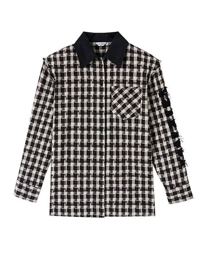 Check Shoulder Loose Silhouette Shirt