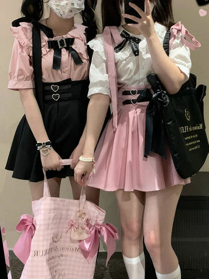 Ribbon Shoulder Leather Buckle Suspenders Cart