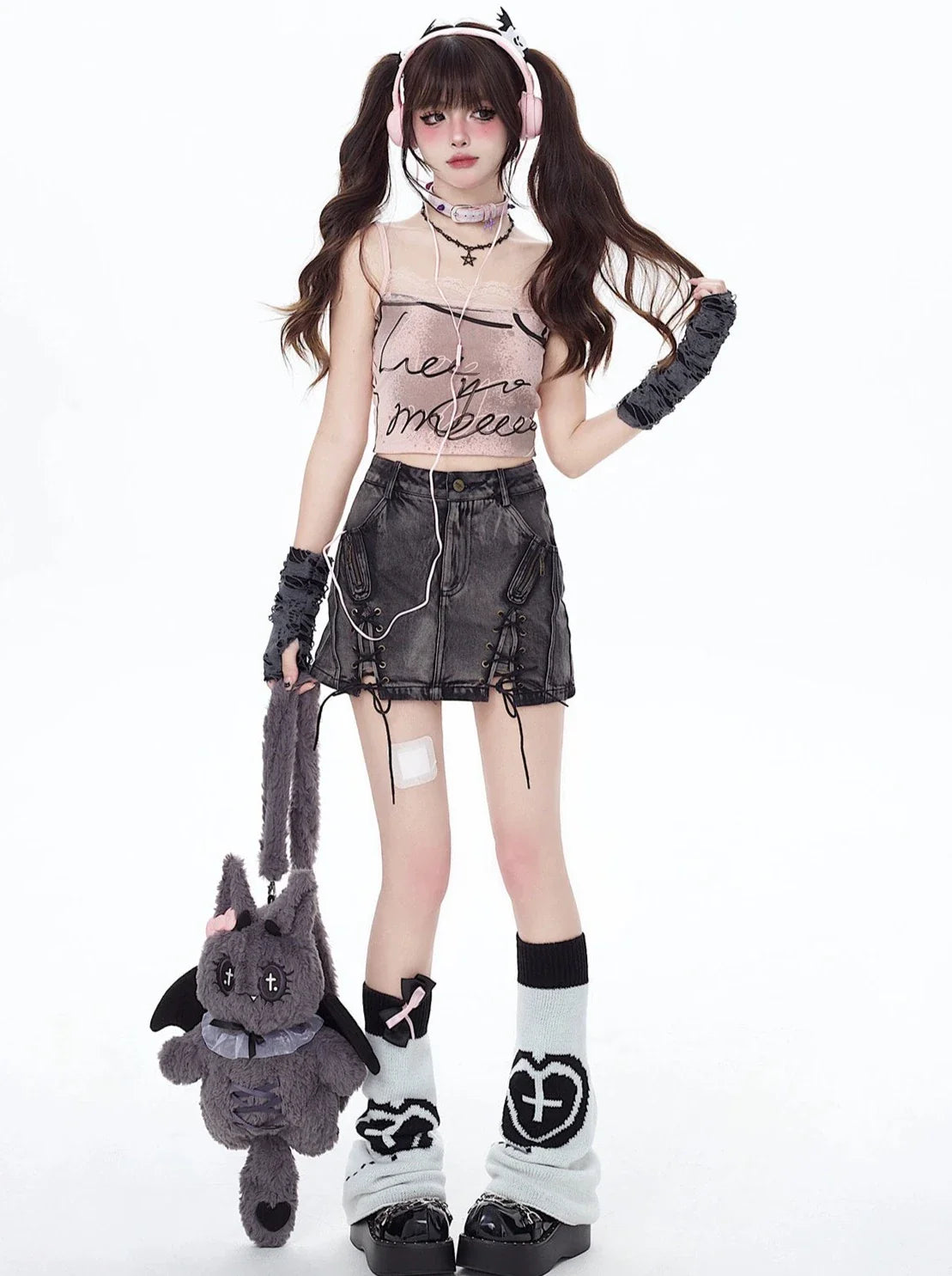 Nischen-Retro-Rock-Design, taillenhoher Denim