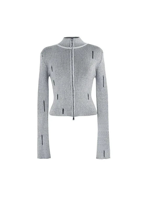 Gerippte Strickoberteile mit Reißverschluss und halbem Halsausschnitt