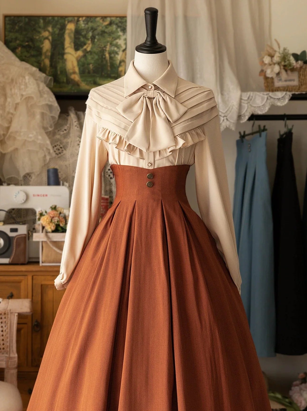 レトロエレガントブラウスクラシックリボン