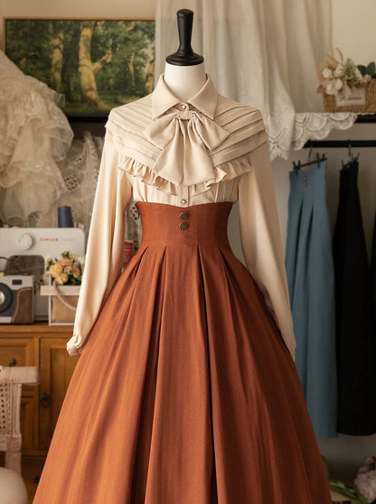 レトロエレガントブラウスクラシックリボン