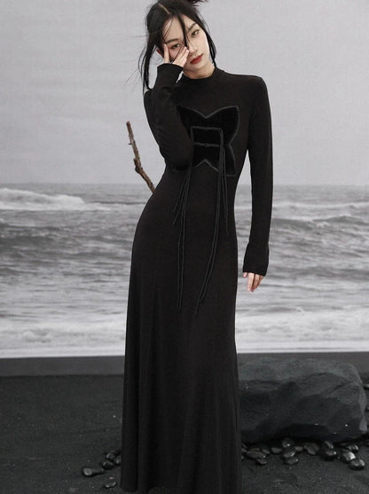 Fur Design Slim Bic Dress Butterfly Long