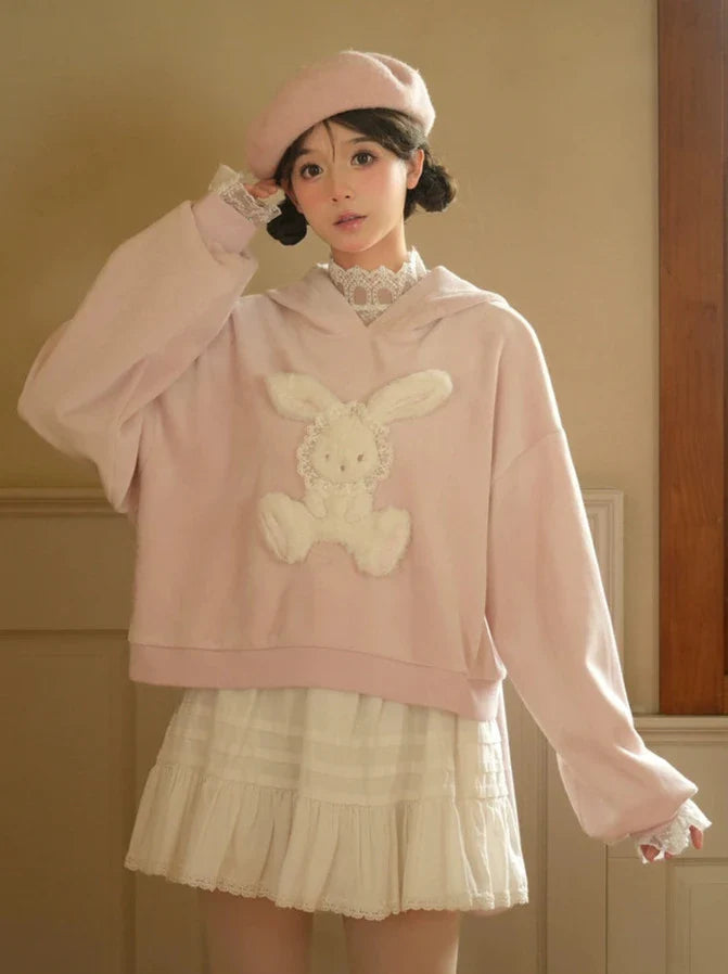 Hoodie Ears 3D Velvet Pink Bunny