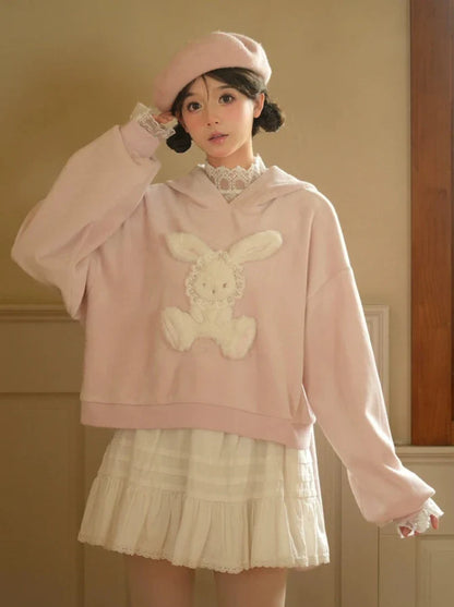 Hoodie Ears 3D Velvet Pink Bunny